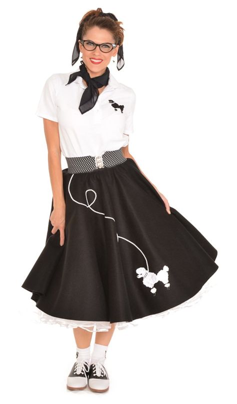 PRICES MAY VARY. Our 7-Piece 50’s Vintage Costume Set: Comes with a women’s poodle skirt, a chiffon scarf, a polo shirt with a poodle applique, a crinoline petticoat, an elastic cinch belt, a set of white socks with our poodle applique on the cuffs, and cateye glasses Perfect For Sock Hops & Decade Dances: Whether you’re going to a sock hop, decades dance, or 50s-themed party, you’ll fit right in with this vintage-inspired costume. Get ready to twist and shout and rock ‘n’ roll in your complete Poodle Skirt 50s, 1950s Poodle Skirt, Poodle Skirt Costume, Poodle Skirt Outfit, Roll Dress, Vintage Halloween Costume, Sock Hop, Poodle Skirt, Chiffon Scarf