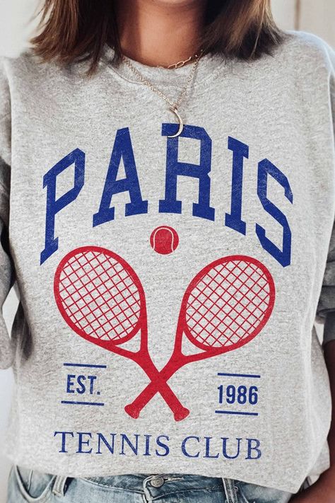 Tennis Design Graphic, 70s Tennis, Tennis Graphic, Tennis Sweatshirt, Girly Graphics, Tennis Outfit Women, Tennis Club, Baseball Outfit, Club Sweatshirts