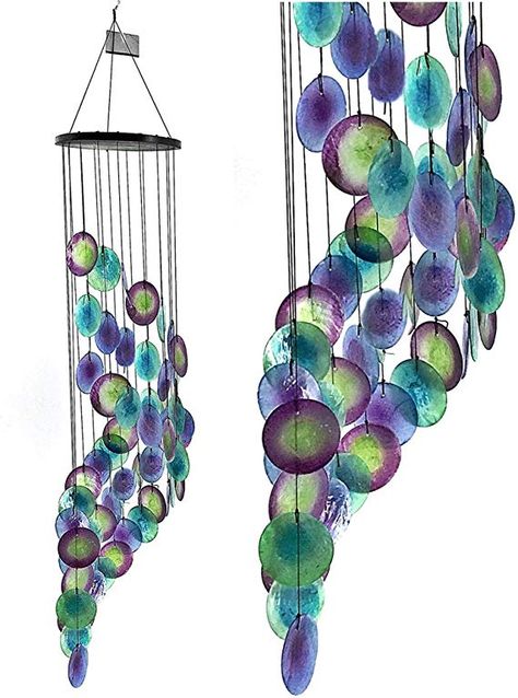 Capiz Wind Chimes, Unique Wind Chime, Shell Wind Chimes, Unique Garden Art, Glass Wind Chimes, Unique Gifts For Mom, Rainbow Maker, Upcycle Recycle, Crystal Ornament