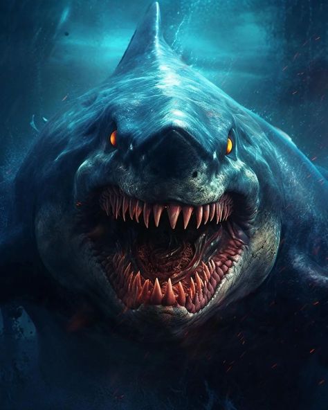 Scary Sea Creatures, Scary Ocean, The Meg, Sea Creatures Art, King Shark, Monster Artwork, Shark Bait, Bull Shark, Dark Fantasy Artwork