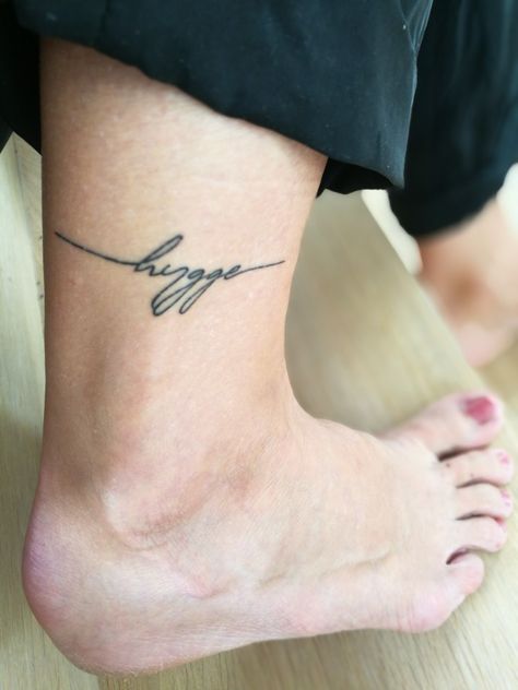 Nordic tattoo in handwriting: Hygge Hygge Tattoo Ideas, Hygge Tattoo, Norwegian Tattoo, Norway Tattoo, Tattoo Ideas Words, Sleeve Filler, Micro Tattoo, Ankle Tattoos, Nordic Tattoo