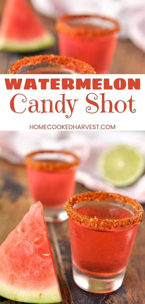 This Mexican Candy Shot is flavored w/ watermelon pucker & tequila. This paleta shot has hot sauce and a chili lime salt coated rim. Paleta Drink Recipe, Party Tequila Shots, Paleta Shots Recipe, Mexican Candy Shots With Chamoy, Flavored Shots Alcohol, Watermelon Candy Shots, Spicy Tequila Shots, Vodka Mexican Cocktails, Mexican Shooters