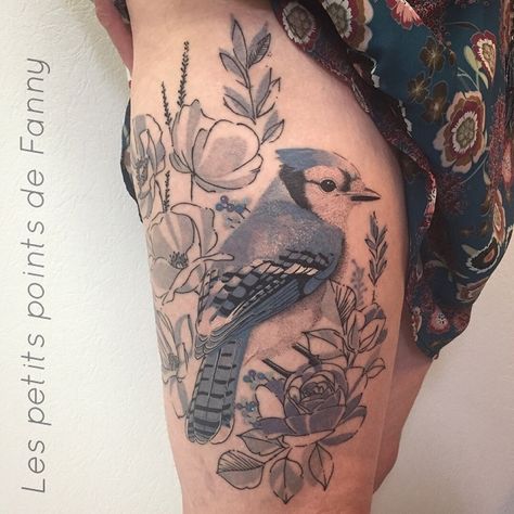 Bluejay Tattoo, Blue Jay Tattoo, Jay Tattoo, Tattoo With Flowers, Dot Tattoos, Explore Tattoo, Head Tattoo, Book Tattoo, Dot Work Tattoo