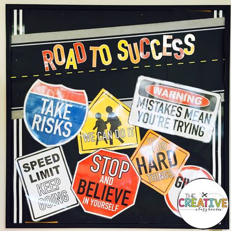 Growth Mindset Posters Construction Theme Classroom, Road Trip Theme, Mindset Bulletin Board, Travel Theme Classroom, Education Posters, Growth Mindset Bulletin Board, Visible Learning, The Road To Success, Inclusive Education