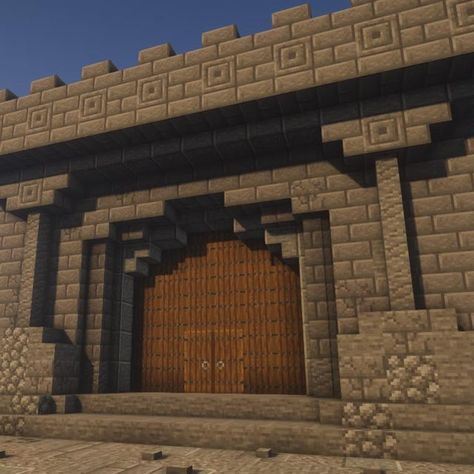 Minecraft Castle Gate Ideas, Minecraft Castle Wall Ideas, Minecraft Tunnel Entrance, Minecraft Castle Gate, Minecraft Dungeon Ideas, Minecraft Castle Entrance, Minecraft Vault, Entrance Minecraft, Minecraft Castle Walls