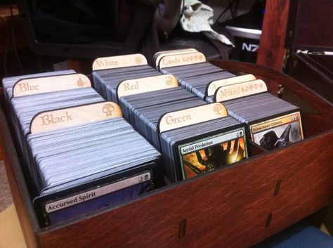 Sports Cards Storage, Harry Potter Board Game, Sports Cards Display, Mtg Decks, Trading Card Storage, Board Games Diy, Laser Cut Cards, Board Game Organization, Magic Box