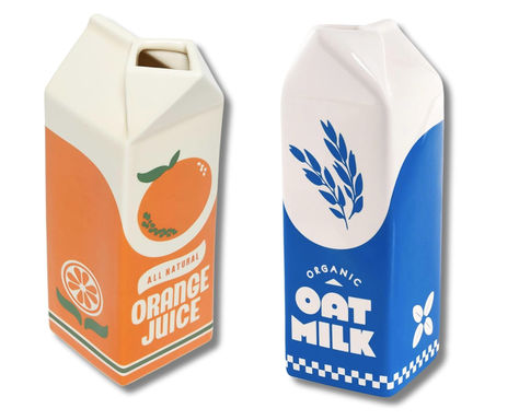 ban.do Vintage Inspired Rise and Shine Decorative Orange Juice Ceramic Vase Bundle with Ceramic Oat Milk Carton Vase Oat Milk Carton, Ceramic Milk Carton, Milk Vase, Milk Carton, Rise And Shine, Oat Milk, Orange Juice, Ceramic Vase, Vintage Inspired