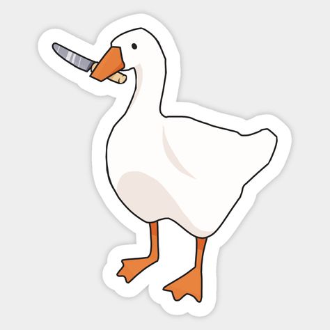 a goose with a knife for the holiday or just like that. -- Choose from our vast selection of stickers to match with your favorite design to make the perfect customized sticker/decal. Perfect to put on water bottles, laptops, hard hats, and car windows. Everything from favorite TV show stickers to funny stickers. For men, women, boys, and girls. Goose Holding A Knife, Visco Stickers, Duck Background, Goose With Knife, Duck With Knife, Knife Sticker, Goose Drawing, Goose Art, Holding A Knife