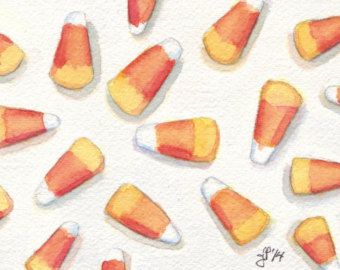 Fall Themed Watercolor Paintings, Candy Corn Watercolor, Halloween Art Watercolor, Watercolor Art Halloween, Corn Watercolor Painting, Candy Corn Drawing, Halloween Watercolors, Watercolor Halloween Art, October Watercolor