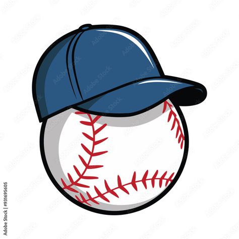 Baseball Cartoon, Cap Illustration, Baseball Clipart, Christmas 2024, Cartoon Drawings, Adobe Stock, Stock Vector, For Kids, Baseball