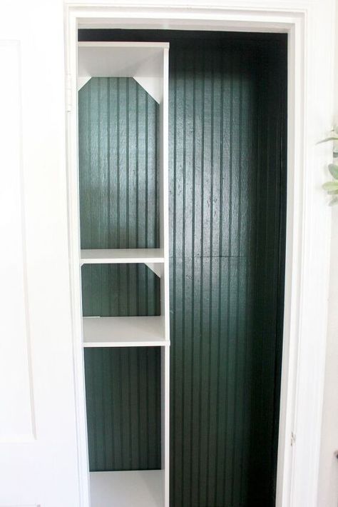 Beadboard Accent Wall, Halloween Kids Activities, Laundry Closet Makeover, Closet Makeover Diy, Closet Hacks, Tiny Closet, Simple Closet, Big Closets, Inside House