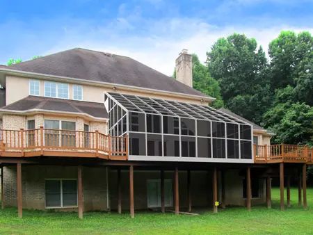 Turning Your Deck Into A Sunroom Deck Enclosure Deck Into Sunroom, Wood Sunroom, Bridesmaid Dresses Light Pink, 2nd Floor Deck, Sunroom Deck, Bridesmaid Dresses Light, Deck Enclosures, Four Season Sunroom, Dresses Light Pink