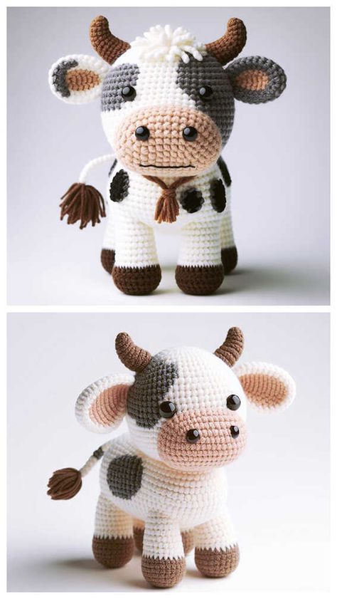 Crochet Cow Marlee Amigurumi Free Pattern - Free Amigurumi Farm Animals Crochet Patterns, Crochet Cows Cute, Chunky Crochet Cow Pattern Free, No Sew Crochet Cow Pattern, Crochet Cow Pattern Free Blanket, Crochet Amigurumi Cow Free Pattern, Amigurumi Free Pattern Cow, Crochet Cow Patterns Free, Crocheted Cow Pattern Free