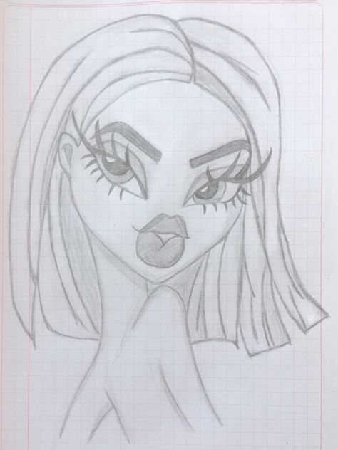 Brats Doll Sketch, Bratz Face Drawing, Bratz Dessin, Brats Drawings, Bratz Drawings Pencil, Bratz Doll Drawing Easy, Bratz Sketches, Bratz Drawings, Bratz Doll Drawing