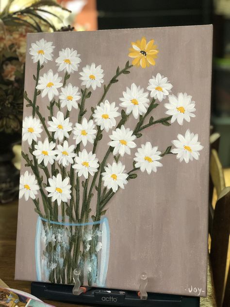 Vase Of Flowers Painting Easy, Camera Painting, Diy Watercolor Cards, Flower Art Drawing, Diy Canvas Wall Art, Easy Canvas Art, Small Canvas Art, Diy Watercolor, Lukisan Cat Air