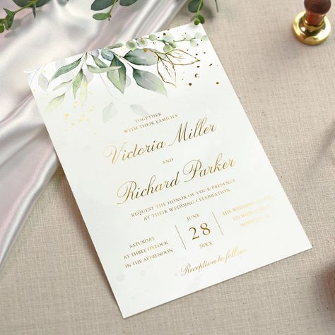 Wedding Invitations Eucalyptus, Leaf Calligraphy, Eucalyptus Leaves Wedding, Eucalyptus Wedding Invitation, Classic Invitation, Spring Wedding Invitations, Winter Wedding Invitations, Foil Wedding Invitations, Eucalyptus Greenery