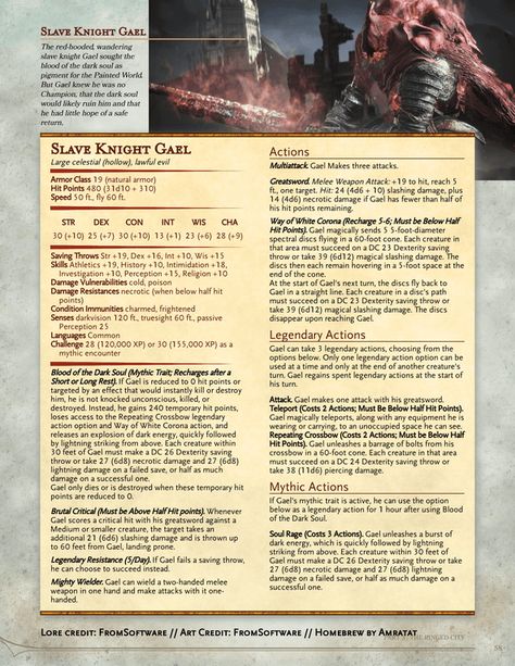 Pontiff Sulyvahn, Slave Knight Gael, Yhorm The Giant, Warhammer Dnd, Monsters Dnd, Dnd Encounters, Dnd Creatures, Dnd Monster, Dnd Stats