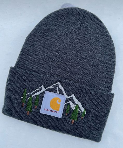 Embroider Hat Diy, Embroidery For Guys, Embroidered Beanies Diy, Embroidered Toque, Manly Embroidery, Winter Hat Embroidery, Hand Embroidered Gifts For Men, Baseball Cap Embroidery Ideas, Embroidery Gifts For Men