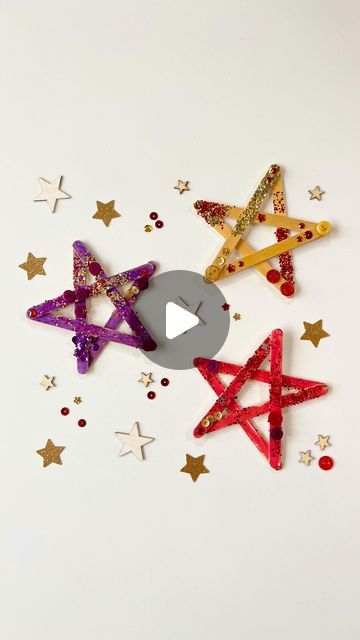 Sally on Instagram: "Lolly Stick Star Decorations    Follow @raisinglittlejess for more easy art & craft ideas!    This is such a simple low prep activity. We painted our lolly sticks, once the paint was dry, we used fast drying white glue to stick the star together.     After the glue was dry, we decorated our stars with a random collection of embellishments (odd buttons, sequins, and gems etc) and biodegradable glitter.    Don’t forget to save for later!!" Craft With Lolly Sticks, Lolly Stick Craft, Art Craft Ideas, Glue Art, Biodegradable Glitter, Easy Art, Glitter Glue, White Glue, Star Decorations