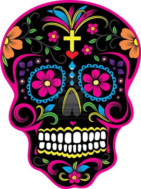 DIA De Los Muertos Skulls | Dia de los Muertos Skull 2 by ~Hazardoflove on deviantART La Muerte Tattoo, Den Mrtvých, Sugar Skull Artwork, Day Of The Dead Party, Mexican Sugar Skull, Day Of The Dead Art, Sugar Skull Tattoos, Day Of The Dead Skull, Mexican Skulls