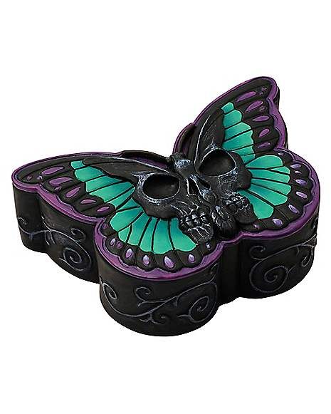 Mystical Arts Butterfly Skull Storage Box - Spirithalloween.com Spirit Halloween Store, Halloween Spirit Store, Butterfly Skull, Blue Harvest, Spencers Gifts, Purple And Teal, Halloween Store, Witchy Decor, Vintage Bunny