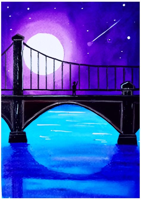 Bridge Evening Time drawing. I hope like this drawing. please visit YouTube channel Evening Scenery Drawing, Bridge Sketch Simple, Adult Painting Ideas, Night Time Drawing, Scenery Drawing Pencil, Evening Drawing, Train Painting, Scenery Drawing For Kids, Bridge Drawing