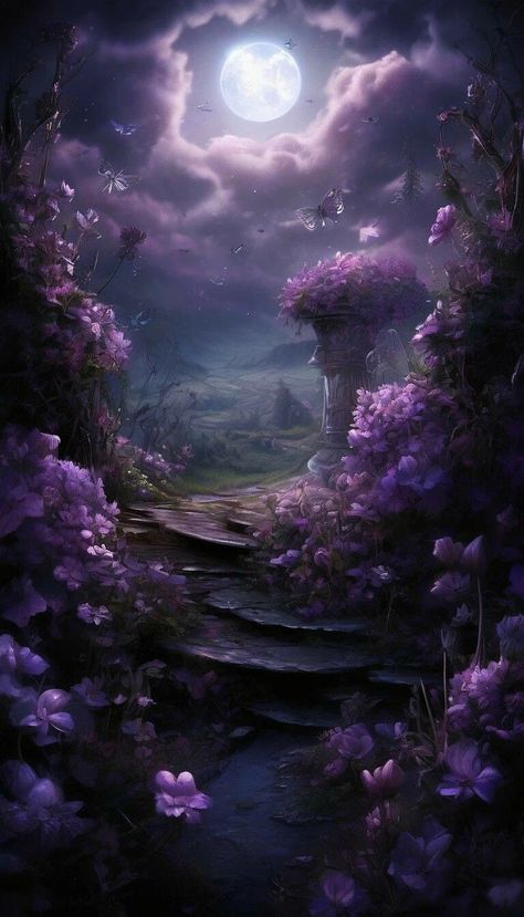 Purple Roses Wallpaper, Gothic Landscape, Purple Landscape, Black And Purple Wallpaper, Nature Art Drawings, Mystical Places, Journal Stuff, Fantasy Background, Cute Galaxy Wallpaper