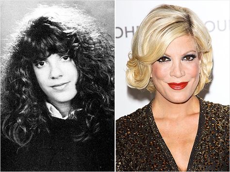 Tori Spelling9021-uh oh! Tori Spelling (once known as Donna Martin) had some… Heavy Bangs, Celebrity Yearbook Photos, Chic Bob, Celebrity Yearbook, Celebrity Costumes, Tori Spelling, Celebrities Then And Now, Unruly Hair, Young Celebrities