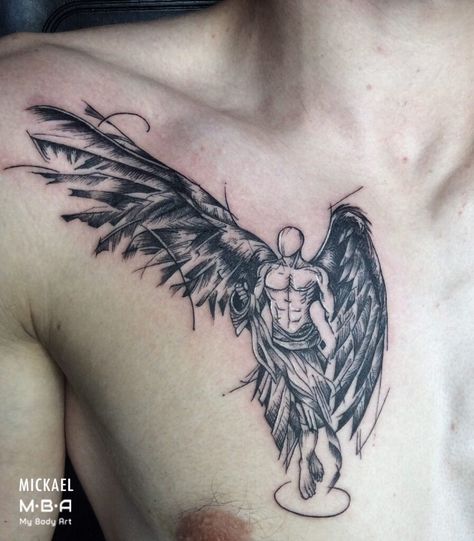 Guardian Angel Tattoos, Guardian Angel Tattoo Designs, Tato Salib, Guardian Angel Tattoo, Small Chest Tattoos, Angel Tattoos, Tattoos Infinity, Wrist Tattoos For Guys, Muster Tattoos