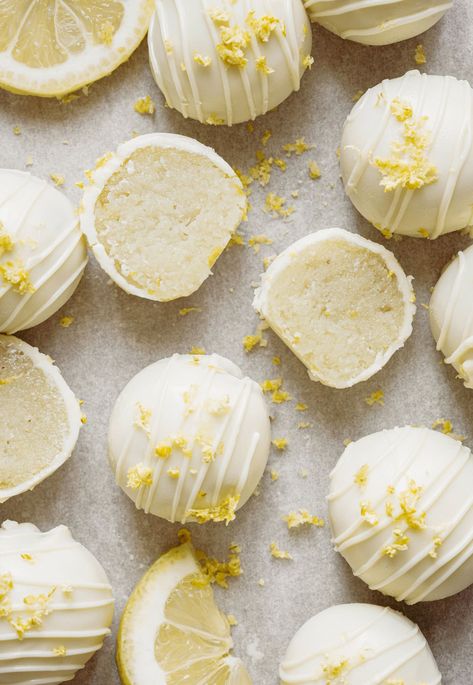 These no bake lemon cake truffles feature a lemon cake filling that doesn't require any baking. You only need 4 ingredients to make them. These truffles are gluten-free and can be made low carb and keto-friendly. The truffles can also be made ahead of time to make for an event. Lemon Truffles No Bake, Carbless Desserts, Lemon Cake Healthy, Healthy Lemon Desserts, Lemon Cake Filling, Lemon Truffles, Starbucks Lemon Loaf, No Bake Lemon, Lowcarb Recipes