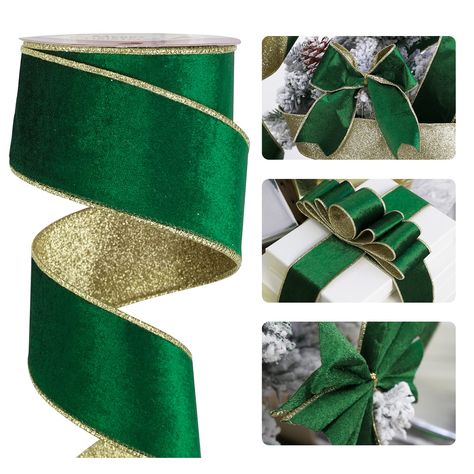 Emerald And Gold Christmas Tree, Green And Gold Christmas Decor, Ribbon For Christmas Tree, Christmas Tree Wreaths, Pastor Anniversary, Green Christmas Decorations, Diy Wreath Bow, Luxury Christmas Decor, Tree Wreaths