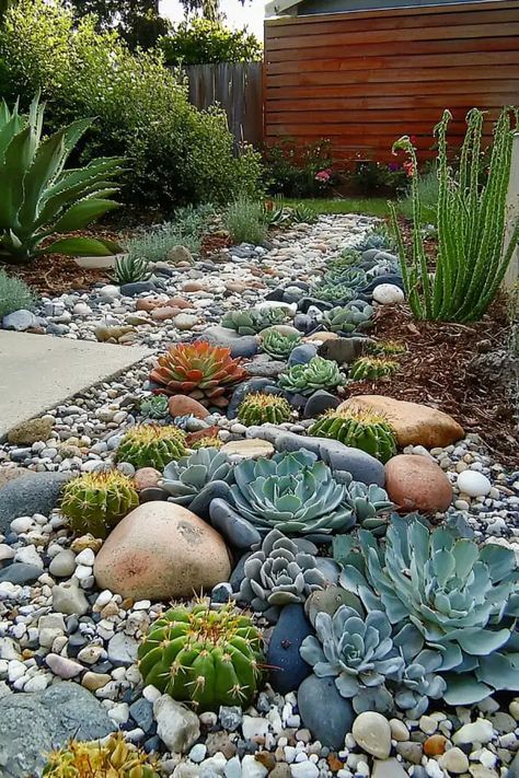 26 Cactus Garden Landscaping Ideas for Stunning Desert-Inspired Designs Cactus Garden Backyard, Desert Backyard Ideas Arizona, Succulent Garden Bed, Desert Garden Landscaping, Cactus Garden Landscaping, Desert Landscape Design, Xeriscape Front Yard, Garden Landscaping Backyard, Arizona Garden