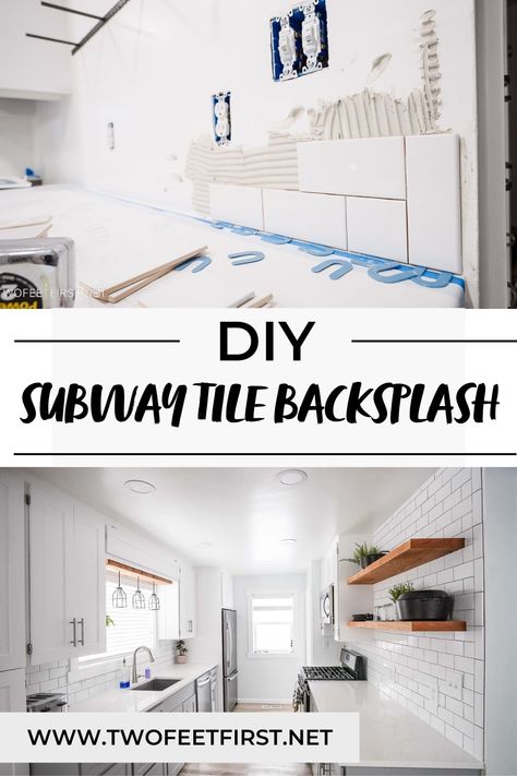 Installing a subway tile kitchen backsplash is a DIY project that can be completed in just one weekend. This guide provides instructions on how to install the tiles, grout, and sealant for a flawless look. How To Install Backsplash In Kitchen, Ways To Stack Subway Tile, How To Install Backsplash Tile, Different Ways To Lay Subway Tile, Laying Subway Tile, How To Install Subway Tile Backsplash, Subway Tile Kitchen Backsplash, Tile Kitchen Backsplash, Subway Tile Backsplash Kitchen