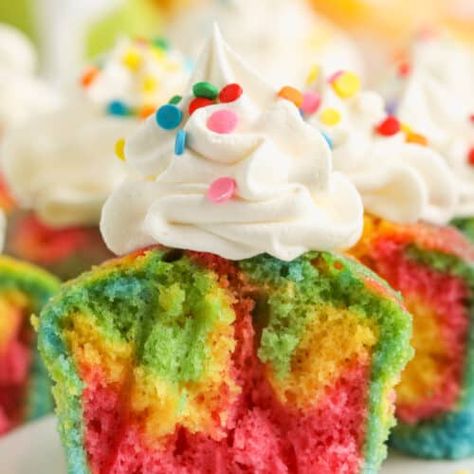 Rainbow Cupcakes - Spend With Pennies Swirl Cupcakes, Broma Bakery, Pretty Rainbow, Carrot Cake Cupcakes, Spend With Pennies, How To Make Cupcakes, Rainbow Cupcakes, Pineapple Upside Down Cake, Fun Easy Recipes