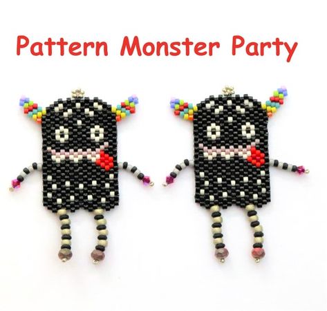 Friendly Monster, Number Beads, Beaded Earrings Patterns, Monster Party, Cute Monsters, Beaded Animals, Delica Beads, Beaded Brooch, Cute Necklace