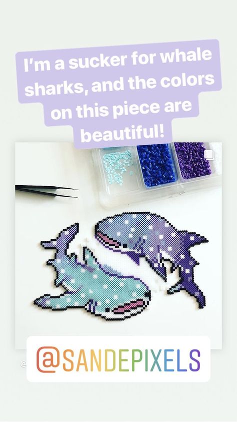 Shark Perler Beads, Perler Bead Shark, Shark Pixel Pattern, Whale Shark Pixel Art, Whale Perler Bead Patterns, Whale Shark Perler Bead, Shark Perler Bead Pattern, Shark Pixel Art Grid, Hama Beads Kawaii