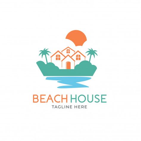 Logo de la maison de plage Vecteur Premi... | Premium Vector #Freepik #vector #logo #affaires #voyage #eau Beach House Logo, Cottage Logo, Resort Logo, House Logo, Holiday Park, Beach Cottage, Home Logo, Beach Cottages, Emblem Logo