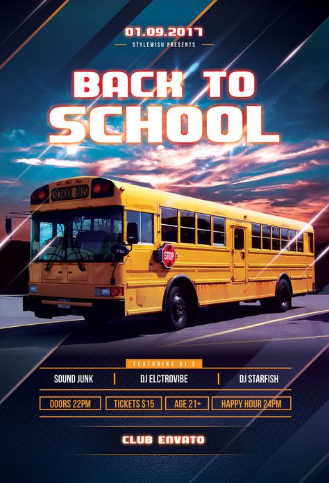 School Transport Flyer, Bus Design Ideas, Bus Poster Design, Transportation Project, Bus Poster, Back To School Flyer, Bus Advertising, College Events, Digital Flyer