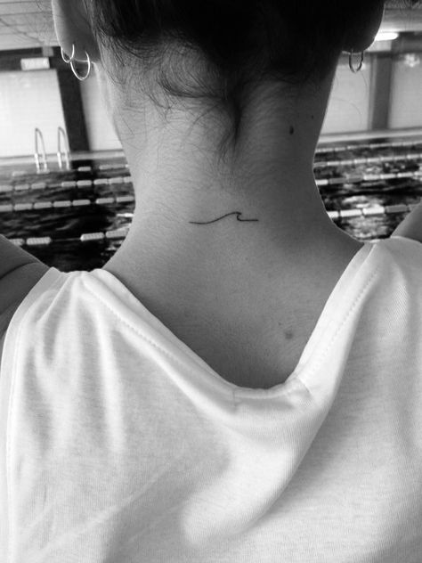 Wave Tattoo #tatto #ola #wave #small Wave Tattoo Back Of Neck, Wave Neck Tattoo, Wave Tattoo Behind Ear, Mini Wave Tattoo, Wave Tattoo Simple, Back Tattoo Quotes, Blast Over Tattoo, Nape Tattoo, Small Wave Tattoo