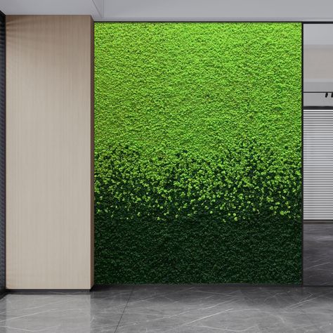 Reindeer Moss Wall, Green Gradient of reindeer moss wall for your office Moss Logo, College Interior, Wall Moss, Moss Walls, Rendered Floor Plan, Modular Tile, Moss Decor, Reindeer Moss, Focal Wall