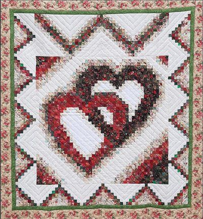 Linking Hearts Quilt Pattern by Log Cabin Quilt Shop Heart Log Cabin Quilt Pattern Free, Log Cabin Hearts Quilt Pattern, Log Cabin Cross Stitch Pattern, Log Cabin Quilt Blick Wrearh, Heart Quilt Pattern, Scrap Busters, Wedding Quilt, Scrappy Quilt Patterns, Log Cabin Quilt