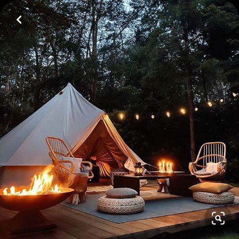 Bell Tent Interior, Backyard Lighting Ideas, Tents Camping Glamping, Landscape Backyard, Tent Living, Tipi Tent, Glamping Resorts, Farmhouse Tile, Backyard Garden Landscape