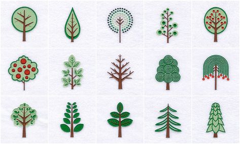 Wow! Look what I found and purchased today. These remind me of some of the indie fabrics on etsy and at Spoonflower . If any of you have p... Embroidery Tree Pattern, Embroidery Trees, Embroidered Trees, Embroidery Tree, Emblem Embroidery, Owl Embroidery, Daisy Stitch, Trendy Embroidery, Ideas Embroidery