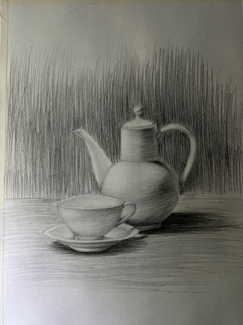 teapot and cup sketch Tea Pot Drawing, Teapot Sketch, Sketch Training, Cup Sketch, Kitchen Sketch, Teapot Drawing, Drawing Cup, Tea Cup Drawing, Drawing Objects