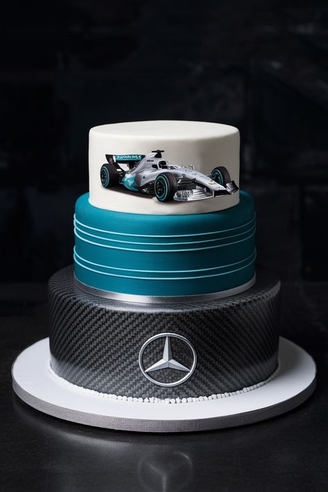 Ultimate Mercedes F1 Cake Inspirations for a Memorable Birthday F1 Cake, Cars Theme Cake, Mercedes Cars, Teal And Silver, Mercedes F1, Birthday Cakes For Men, Sports Birthday, Baby Birthday Cakes, Themed Birthday Cakes