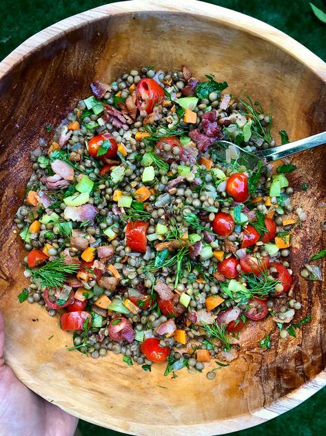 Warm Lentil Salad Recipes, Red Lentil Salad Recipes, Warm Lentil Salad, French Lentil Recipes, Bean Entrees, Lentil Salad Vegan, French Lentil Salad, Vegetarian Bowl, Mediterranean Salads