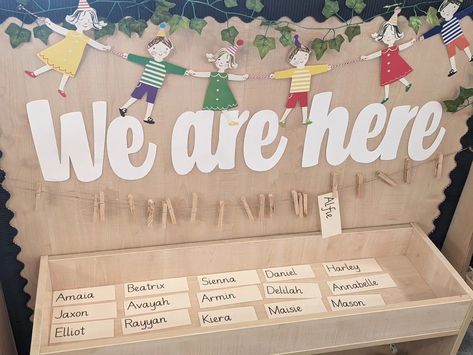 Instagram Classroom Self Registration, Messy Play Display Board Eyfs, Welcome Display Eyfs, Self Registration Eyfs, Self Registration Ideas Preschool, Eyfs Classroom Layout Ideas, Nursery Classroom, Home Corner Ideas Early Years, Nature Based Classroom