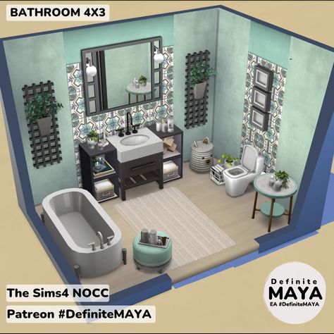 Sims 4 Base Game Bathroom, Sims 4 Bathroom Ideas No Cc, Sims 4 Room Ideas Base Game, Sims 4 Bathroom Ideas, Acnh Wallpaper Designs, Sims Reference, Sims 4 Bathroom, Sims Room, Sims 4 Houses Layout