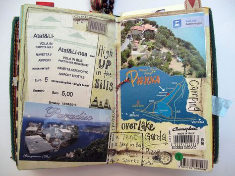 Travel Photo Journal, Travel Scrapbook Aesthetic, Italy Travel Journal, Journal Inspo Ideas, Italy Journal, Creative Travel Journal, Travel Journal Cover, Travel Scrapbook Pages, Travel Journal Scrapbook