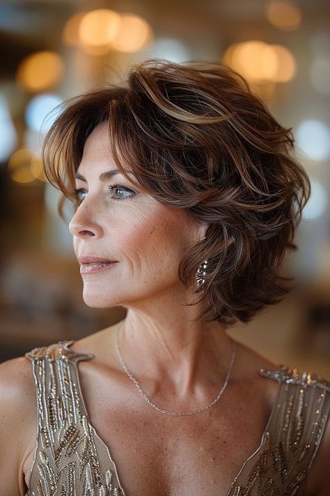 Short Stacked Hair Older Women Layered Bobs, Short Hair Styles For Older Women, Chin Length Layered Bob, Layered Stacked Bob Haircut, Volume Bob, Messy Bobs, Haircut Options, Mid Length Curly Hairstyles, Short Haircuts For Older Women